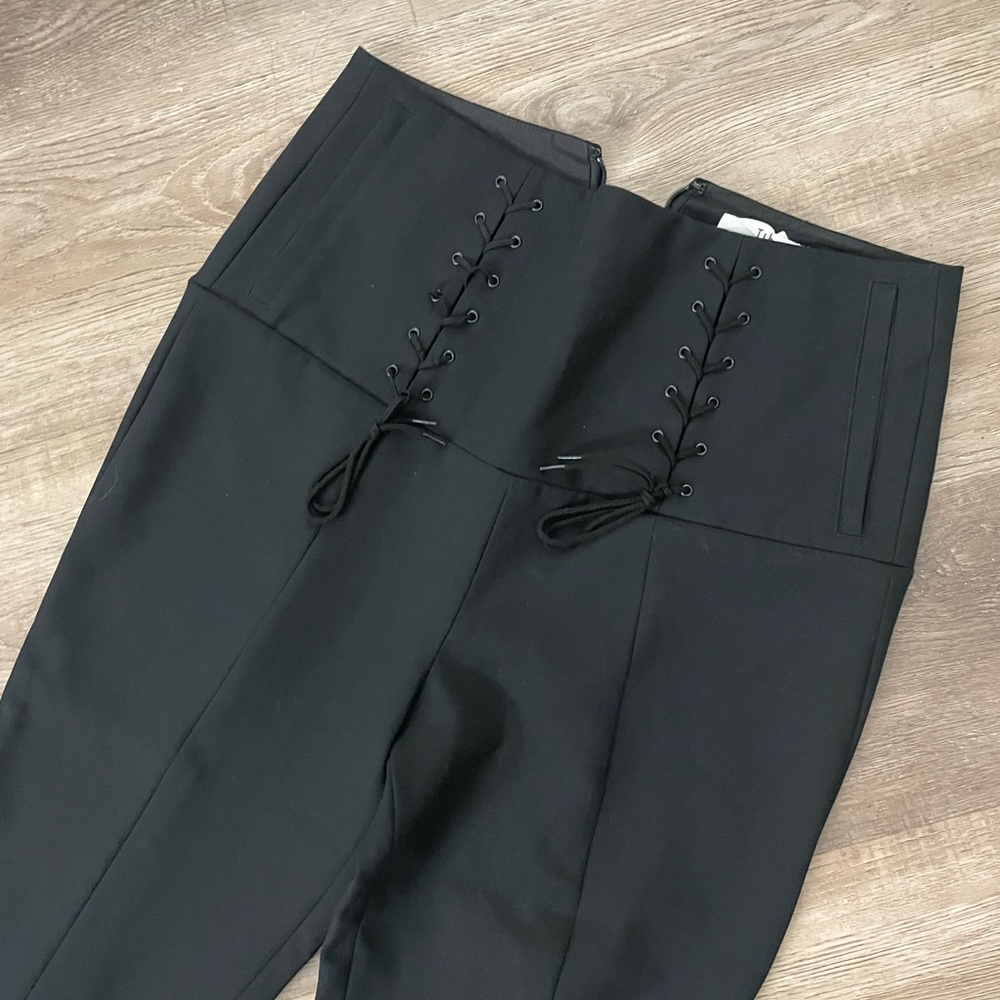 TIBI Anson Corset Tie Pant Black Size 8 High Waisted Trousers Lace Up - Picture 9 of 13